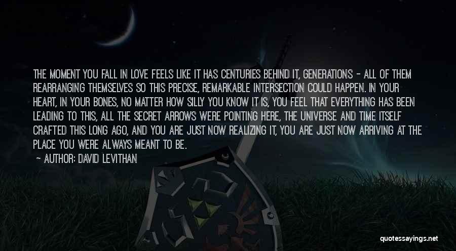 David Levithan Quotes: The Moment You Fall In Love Feels Like It Has Centuries Behind It, Generations - All Of Them Rearranging Themselves