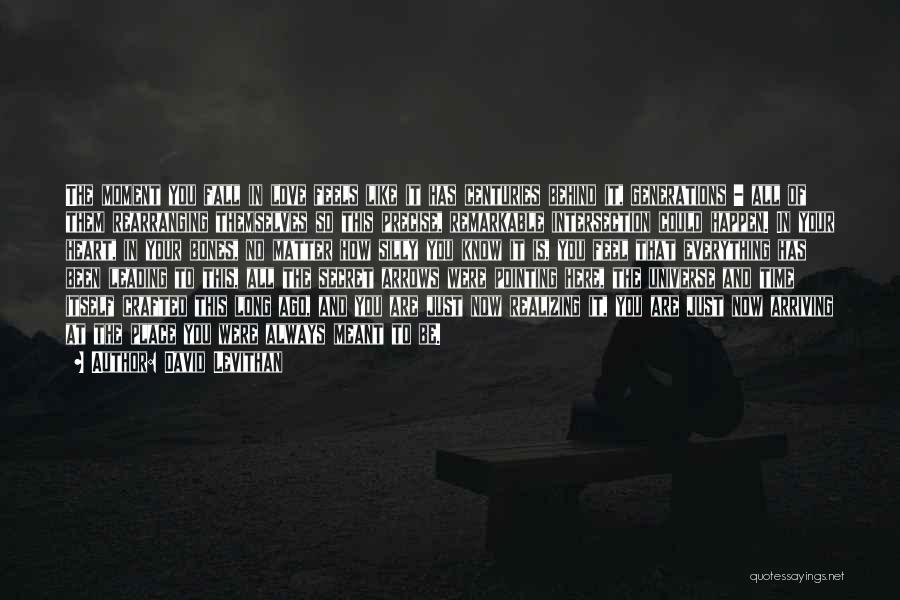 David Levithan Quotes: The Moment You Fall In Love Feels Like It Has Centuries Behind It, Generations - All Of Them Rearranging Themselves