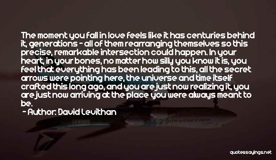 David Levithan Quotes: The Moment You Fall In Love Feels Like It Has Centuries Behind It, Generations - All Of Them Rearranging Themselves