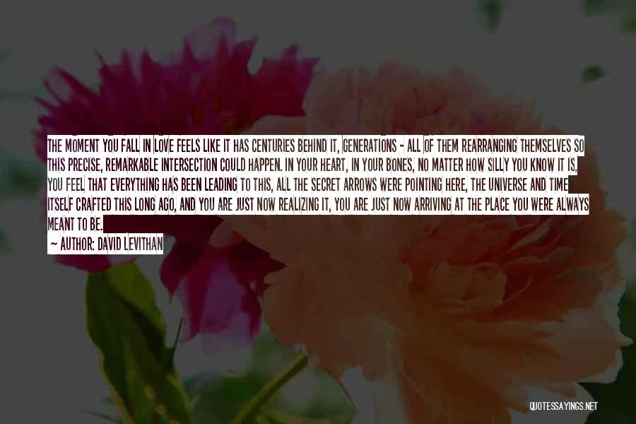 David Levithan Quotes: The Moment You Fall In Love Feels Like It Has Centuries Behind It, Generations - All Of Them Rearranging Themselves