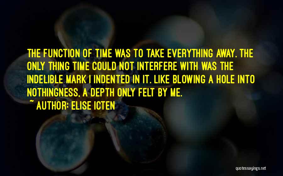 Elise Icten Quotes: The Function Of Time Was To Take Everything Away. The Only Thing Time Could Not Interfere With Was The Indelible