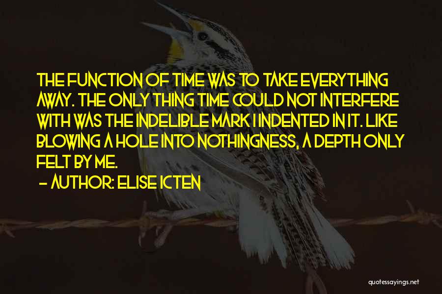 Elise Icten Quotes: The Function Of Time Was To Take Everything Away. The Only Thing Time Could Not Interfere With Was The Indelible