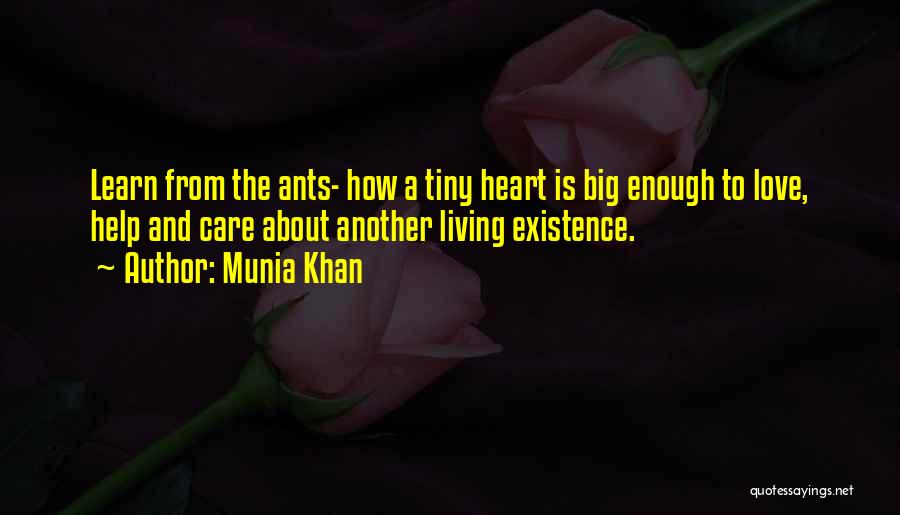 Munia Khan Quotes: Learn From The Ants- How A Tiny Heart Is Big Enough To Love, Help And Care About Another Living Existence.