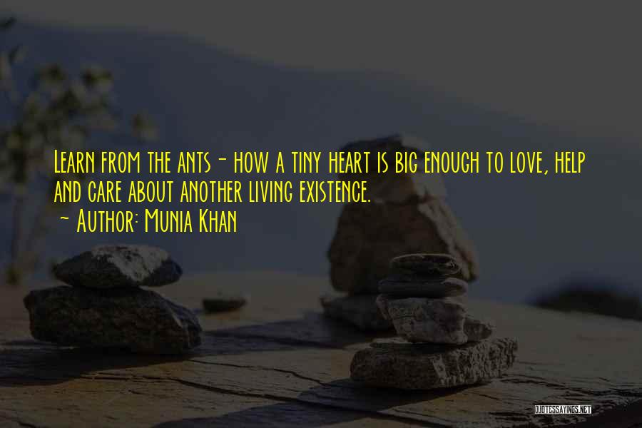 Munia Khan Quotes: Learn From The Ants- How A Tiny Heart Is Big Enough To Love, Help And Care About Another Living Existence.