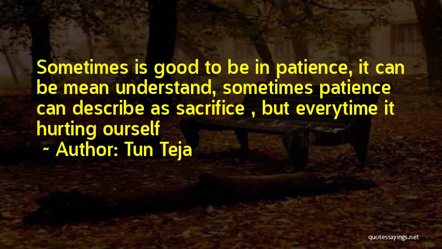 Tun Teja Quotes: Sometimes Is Good To Be In Patience, It Can Be Mean Understand, Sometimes Patience Can Describe As Sacrifice , But