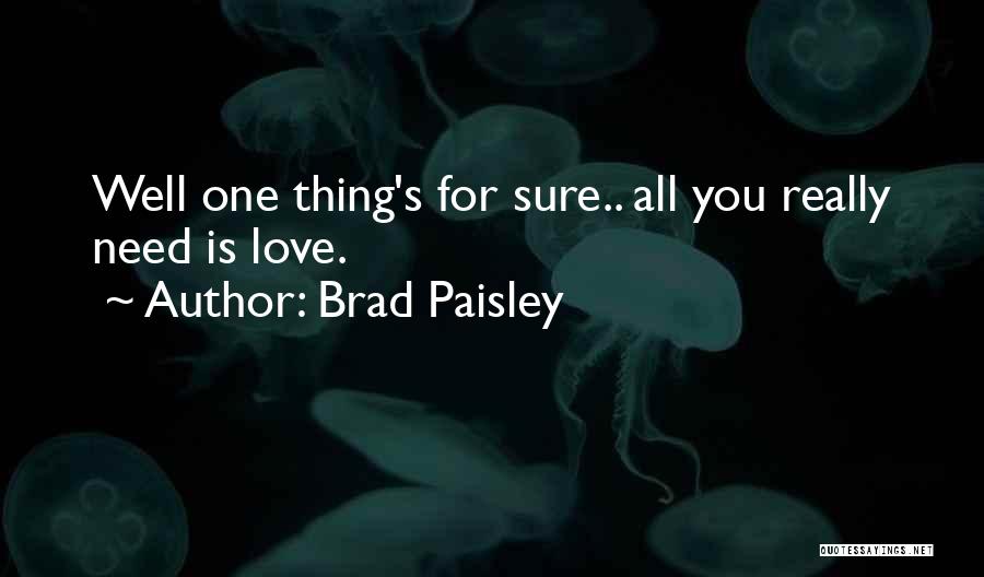 Brad Paisley Quotes: Well One Thing's For Sure.. All You Really Need Is Love.