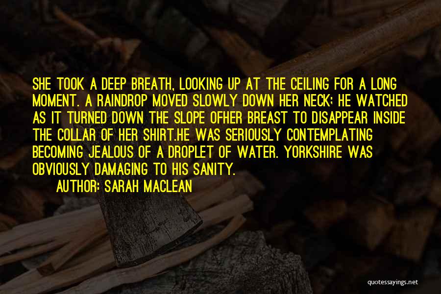 Sarah MacLean Quotes: She Took A Deep Breath, Looking Up At The Ceiling For A Long Moment. A Raindrop Moved Slowly Down Her