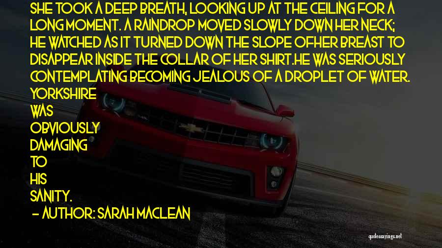 Sarah MacLean Quotes: She Took A Deep Breath, Looking Up At The Ceiling For A Long Moment. A Raindrop Moved Slowly Down Her