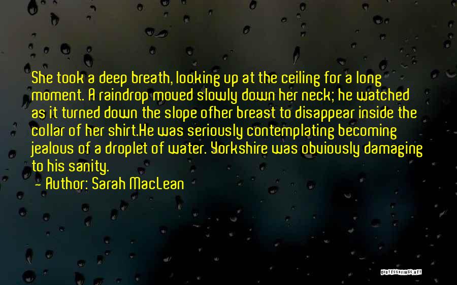 Sarah MacLean Quotes: She Took A Deep Breath, Looking Up At The Ceiling For A Long Moment. A Raindrop Moved Slowly Down Her