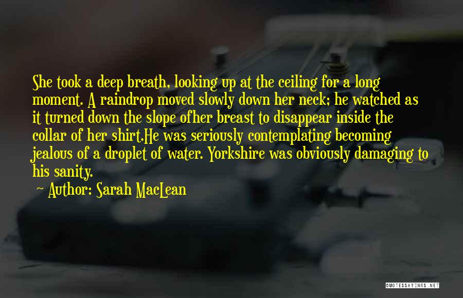 Sarah MacLean Quotes: She Took A Deep Breath, Looking Up At The Ceiling For A Long Moment. A Raindrop Moved Slowly Down Her