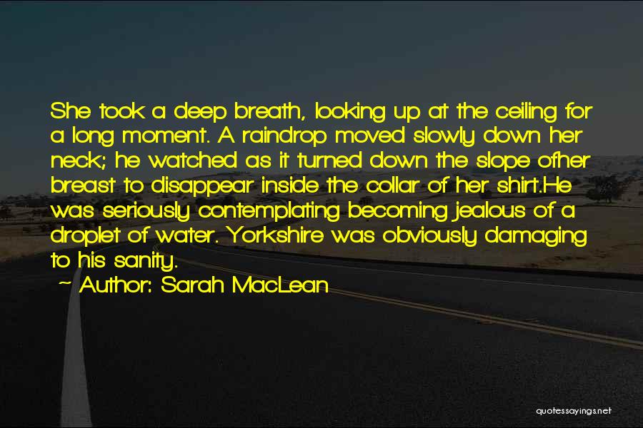 Sarah MacLean Quotes: She Took A Deep Breath, Looking Up At The Ceiling For A Long Moment. A Raindrop Moved Slowly Down Her