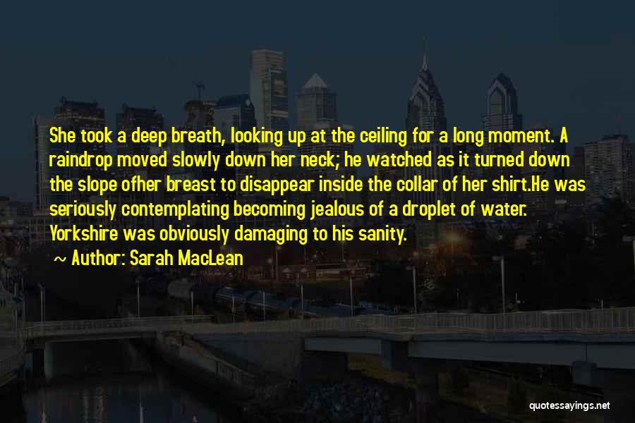 Sarah MacLean Quotes: She Took A Deep Breath, Looking Up At The Ceiling For A Long Moment. A Raindrop Moved Slowly Down Her