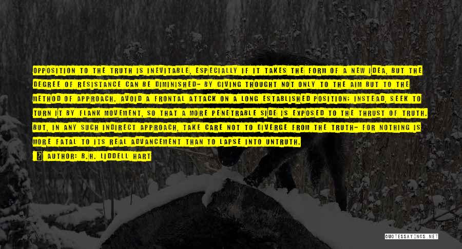 B.H. Liddell Hart Quotes: Opposition To The Truth Is Inevitable, Especially If It Takes The Form Of A New Idea, But The Degree Of