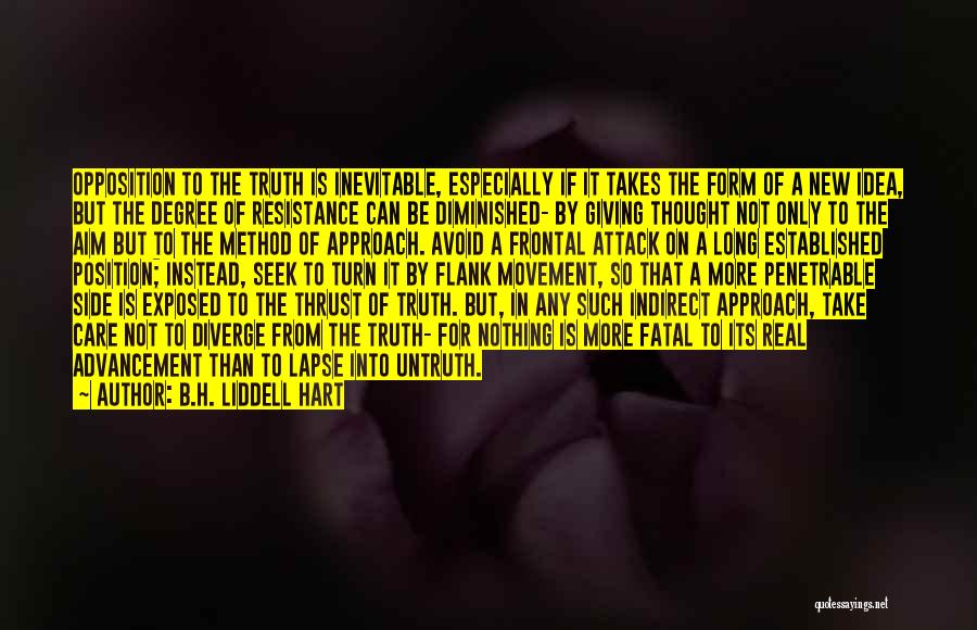 B.H. Liddell Hart Quotes: Opposition To The Truth Is Inevitable, Especially If It Takes The Form Of A New Idea, But The Degree Of