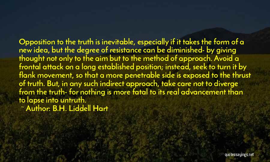 B.H. Liddell Hart Quotes: Opposition To The Truth Is Inevitable, Especially If It Takes The Form Of A New Idea, But The Degree Of