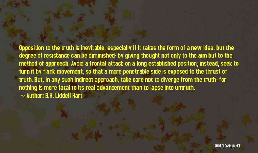 B.H. Liddell Hart Quotes: Opposition To The Truth Is Inevitable, Especially If It Takes The Form Of A New Idea, But The Degree Of