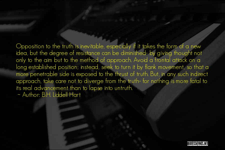 B.H. Liddell Hart Quotes: Opposition To The Truth Is Inevitable, Especially If It Takes The Form Of A New Idea, But The Degree Of