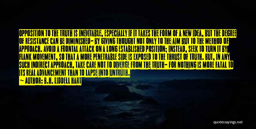 B.H. Liddell Hart Quotes: Opposition To The Truth Is Inevitable, Especially If It Takes The Form Of A New Idea, But The Degree Of