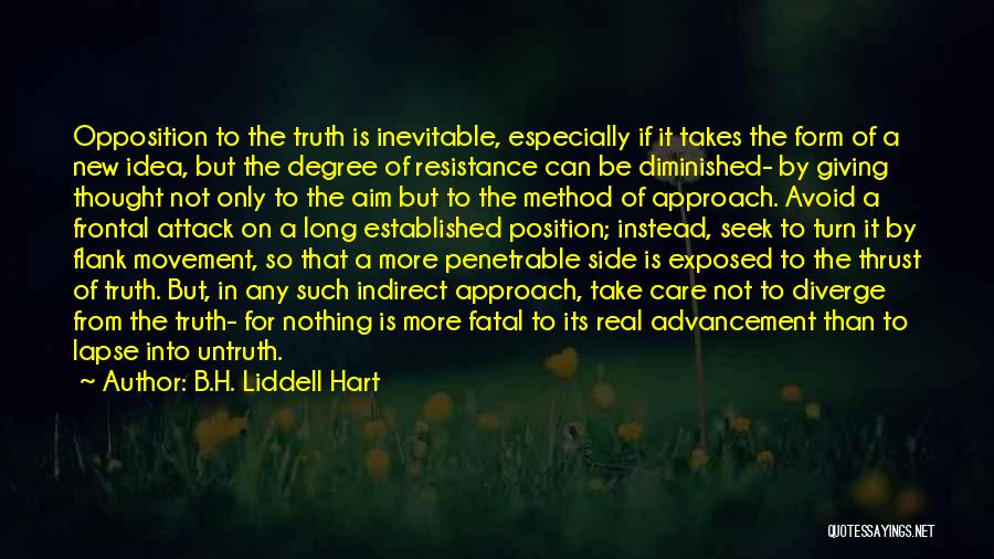 B.H. Liddell Hart Quotes: Opposition To The Truth Is Inevitable, Especially If It Takes The Form Of A New Idea, But The Degree Of