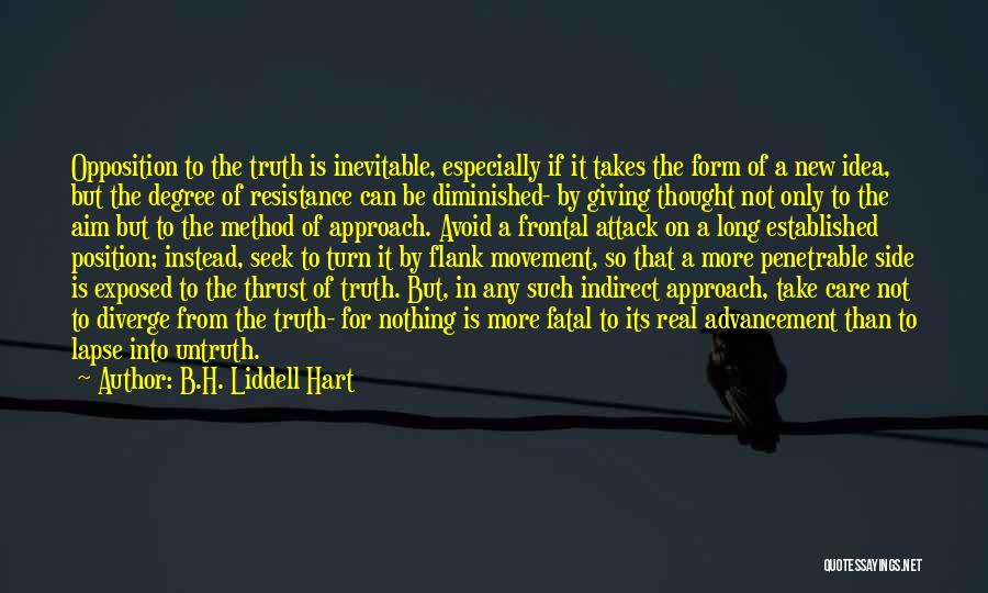 B.H. Liddell Hart Quotes: Opposition To The Truth Is Inevitable, Especially If It Takes The Form Of A New Idea, But The Degree Of