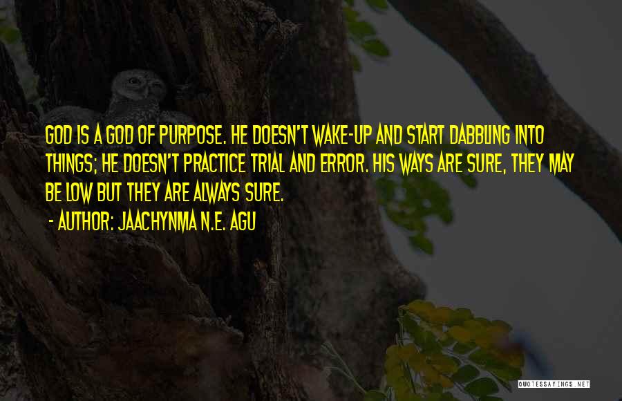 Jaachynma N.E. Agu Quotes: God Is A God Of Purpose. He Doesn't Wake-up And Start Dabbling Into Things; He Doesn't Practice Trial And Error.