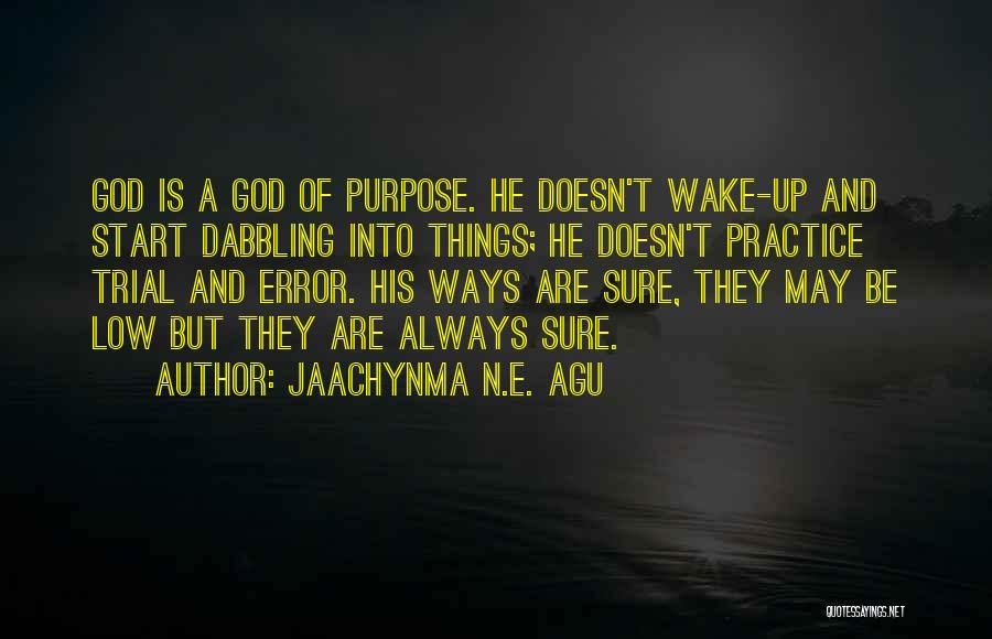 Jaachynma N.E. Agu Quotes: God Is A God Of Purpose. He Doesn't Wake-up And Start Dabbling Into Things; He Doesn't Practice Trial And Error.