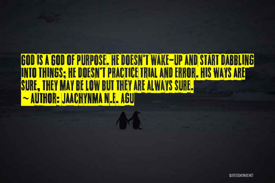 Jaachynma N.E. Agu Quotes: God Is A God Of Purpose. He Doesn't Wake-up And Start Dabbling Into Things; He Doesn't Practice Trial And Error.