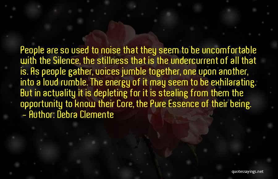 Debra Clemente Quotes: People Are So Used To Noise That They Seem To Be Uncomfortable With The Silence, The Stillness That Is The