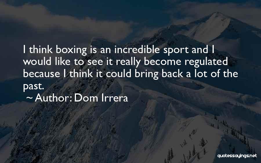Dom Irrera Quotes: I Think Boxing Is An Incredible Sport And I Would Like To See It Really Become Regulated Because I Think