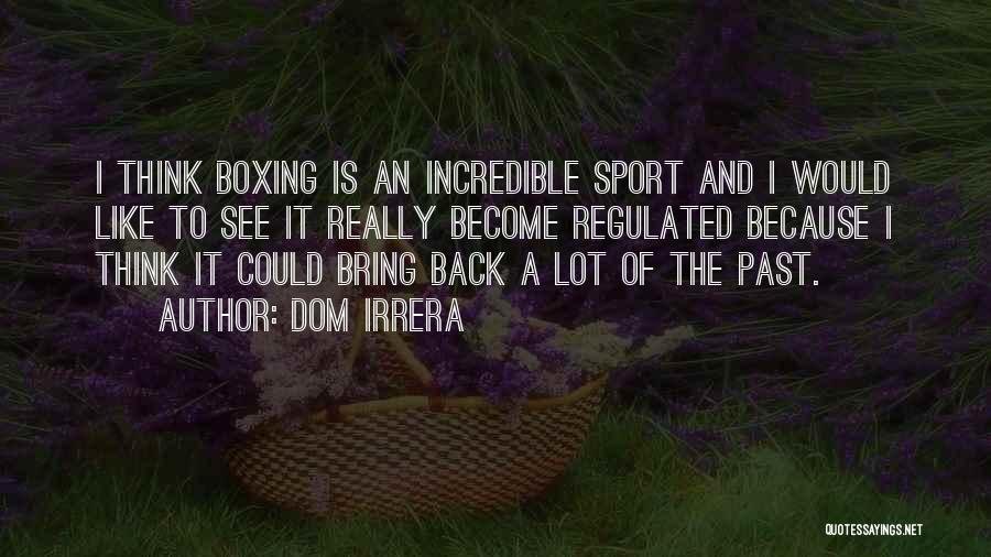Dom Irrera Quotes: I Think Boxing Is An Incredible Sport And I Would Like To See It Really Become Regulated Because I Think