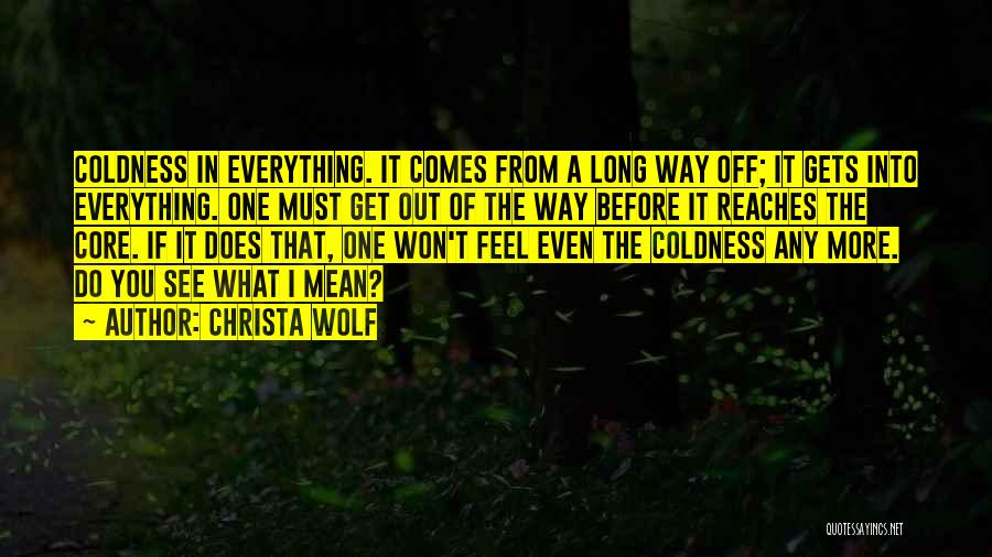 Christa Wolf Quotes: Coldness In Everything. It Comes From A Long Way Off; It Gets Into Everything. One Must Get Out Of The