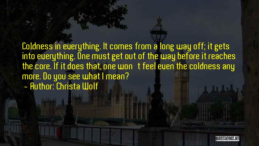 Christa Wolf Quotes: Coldness In Everything. It Comes From A Long Way Off; It Gets Into Everything. One Must Get Out Of The