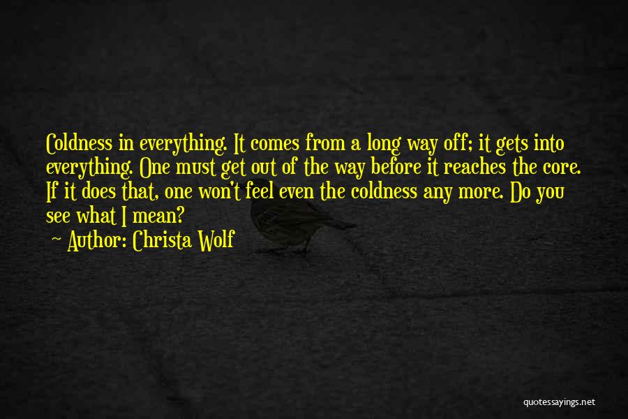 Christa Wolf Quotes: Coldness In Everything. It Comes From A Long Way Off; It Gets Into Everything. One Must Get Out Of The