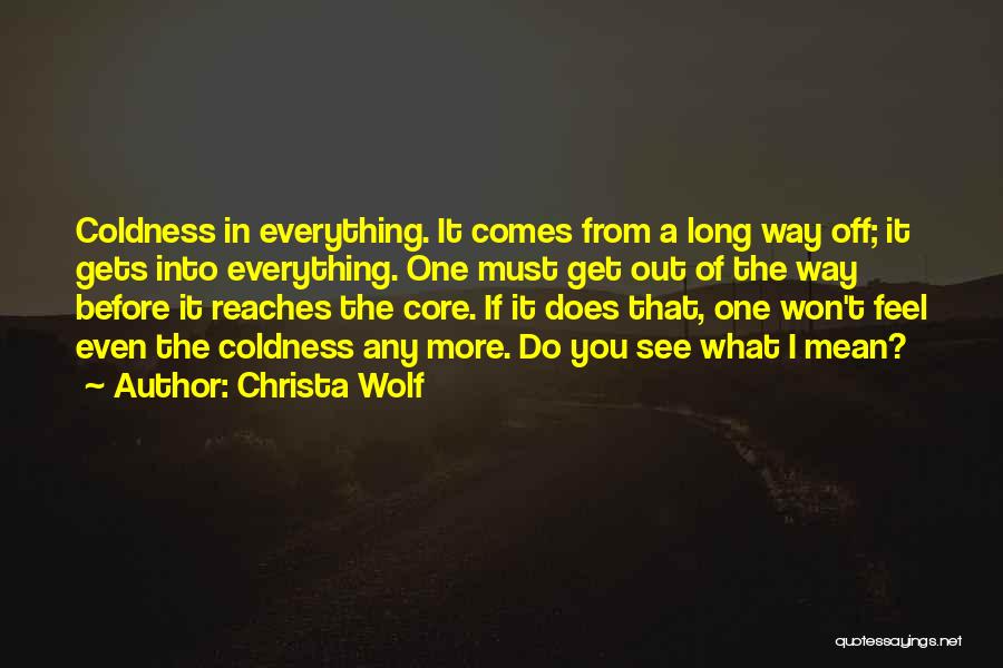 Christa Wolf Quotes: Coldness In Everything. It Comes From A Long Way Off; It Gets Into Everything. One Must Get Out Of The