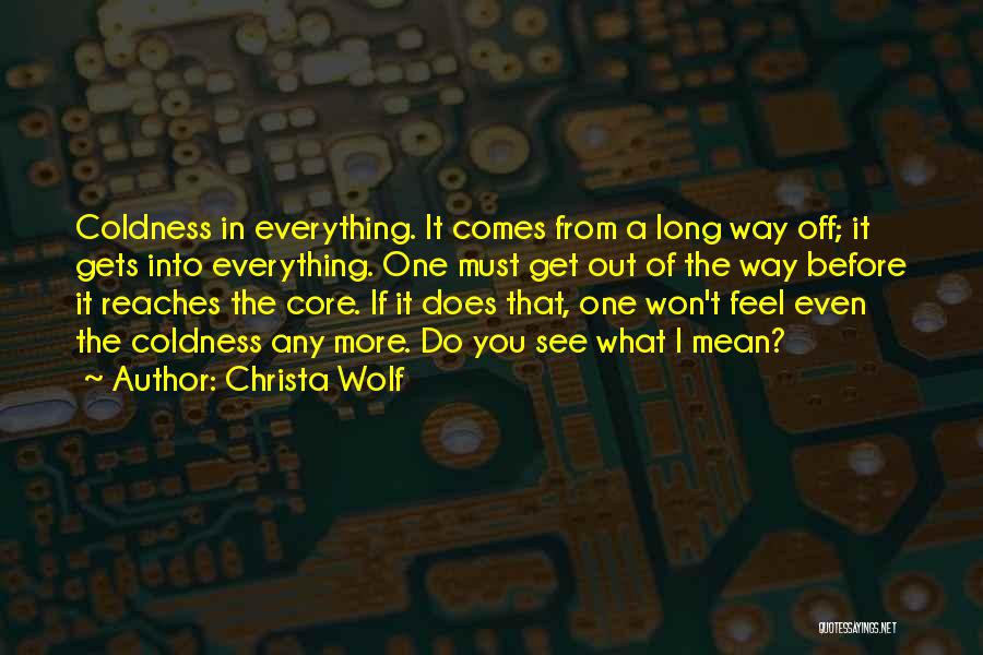 Christa Wolf Quotes: Coldness In Everything. It Comes From A Long Way Off; It Gets Into Everything. One Must Get Out Of The