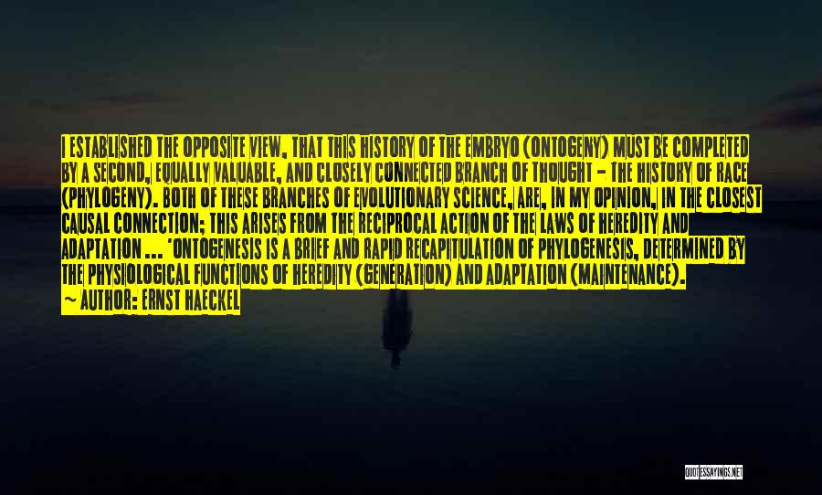 Ernst Haeckel Quotes: I Established The Opposite View, That This History Of The Embryo (ontogeny) Must Be Completed By A Second, Equally Valuable,