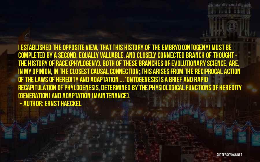 Ernst Haeckel Quotes: I Established The Opposite View, That This History Of The Embryo (ontogeny) Must Be Completed By A Second, Equally Valuable,