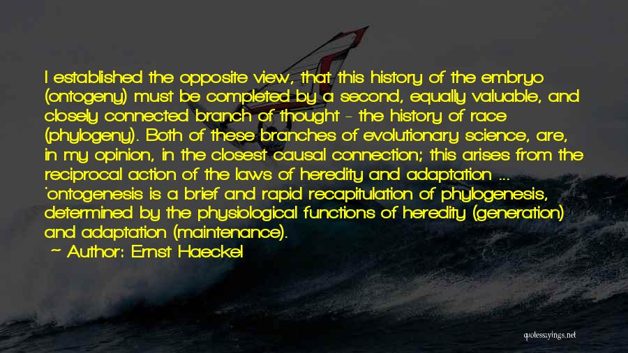 Ernst Haeckel Quotes: I Established The Opposite View, That This History Of The Embryo (ontogeny) Must Be Completed By A Second, Equally Valuable,