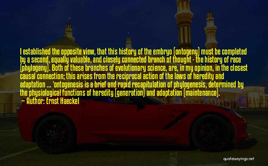 Ernst Haeckel Quotes: I Established The Opposite View, That This History Of The Embryo (ontogeny) Must Be Completed By A Second, Equally Valuable,