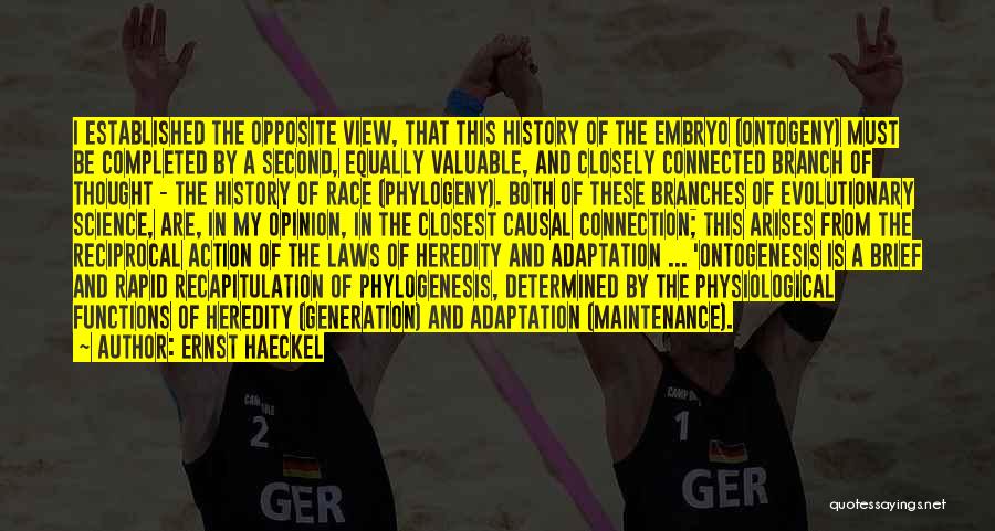 Ernst Haeckel Quotes: I Established The Opposite View, That This History Of The Embryo (ontogeny) Must Be Completed By A Second, Equally Valuable,