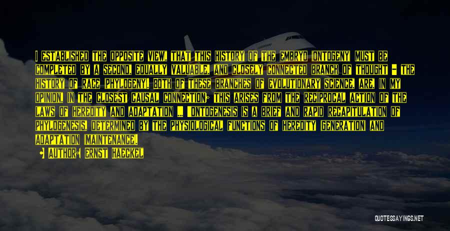 Ernst Haeckel Quotes: I Established The Opposite View, That This History Of The Embryo (ontogeny) Must Be Completed By A Second, Equally Valuable,