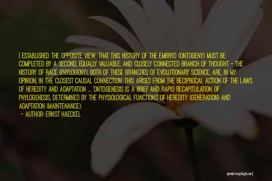 Ernst Haeckel Quotes: I Established The Opposite View, That This History Of The Embryo (ontogeny) Must Be Completed By A Second, Equally Valuable,