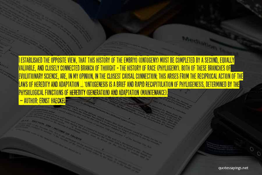 Ernst Haeckel Quotes: I Established The Opposite View, That This History Of The Embryo (ontogeny) Must Be Completed By A Second, Equally Valuable,