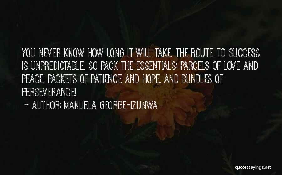 Manuela George-Izunwa Quotes: You Never Know How Long It Will Take. The Route To Success Is Unpredictable. So Pack The Essentials: Parcels Of