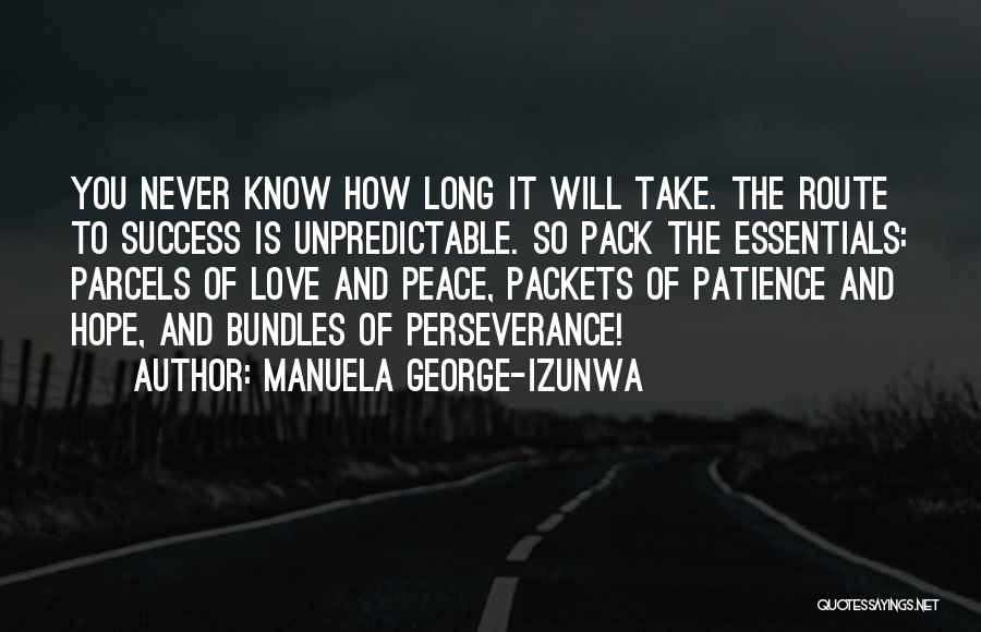 Manuela George-Izunwa Quotes: You Never Know How Long It Will Take. The Route To Success Is Unpredictable. So Pack The Essentials: Parcels Of