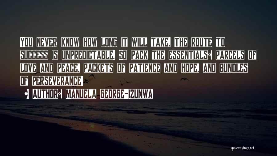 Manuela George-Izunwa Quotes: You Never Know How Long It Will Take. The Route To Success Is Unpredictable. So Pack The Essentials: Parcels Of