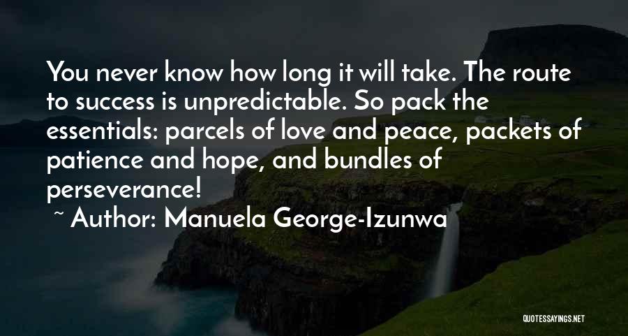 Manuela George-Izunwa Quotes: You Never Know How Long It Will Take. The Route To Success Is Unpredictable. So Pack The Essentials: Parcels Of