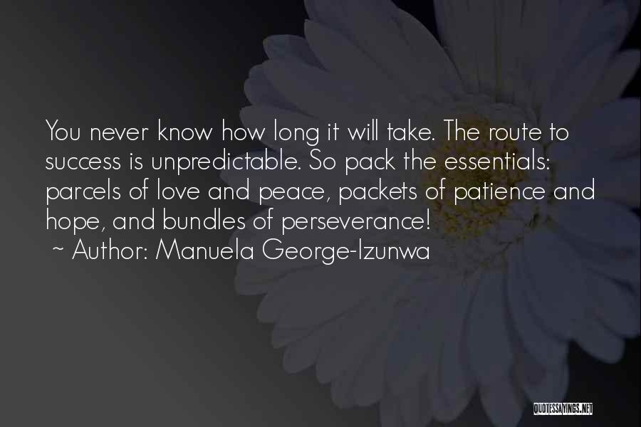 Manuela George-Izunwa Quotes: You Never Know How Long It Will Take. The Route To Success Is Unpredictable. So Pack The Essentials: Parcels Of