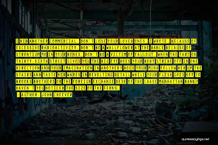 John Cheever Quotes: I Did Another Commercial. Don't Lose Your Loved Ones, I Wrote, Because Of Excessive Radioactivity. Don't Be A Wallflower At