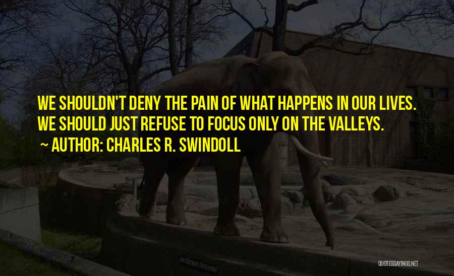 Charles R. Swindoll Quotes: We Shouldn't Deny The Pain Of What Happens In Our Lives. We Should Just Refuse To Focus Only On The
